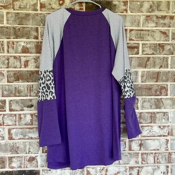 Unbranded Purple Striped Leopard Print Raglan Long Sleeved T-shirt - Picture 8 of 8